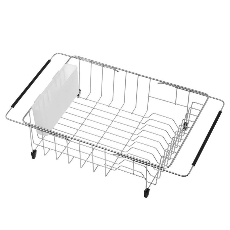 SANNO Large Expandable Dish Drying Rack Sink Dish Rack in Sink or On Counter, Dish Drainer Rustproof Stainless Steel with White Utensil Silverware Storage Holders - Image 1